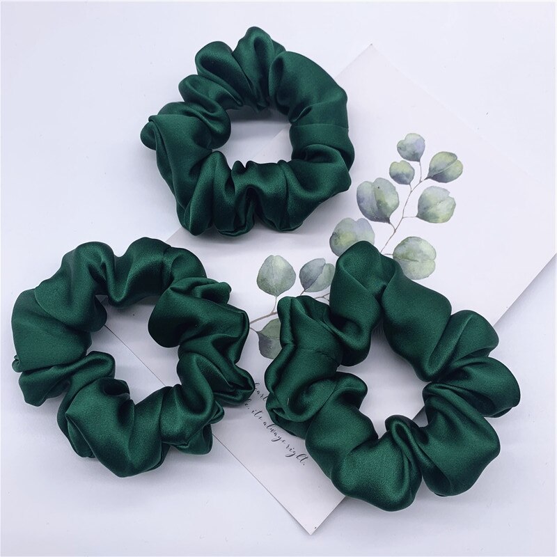 100% Pure Silk Hair Scrunchie Width 3.5cm Hair Ties Band Girls Ponytail Holder Luxurious Colors Sold by one pack of 3pcs