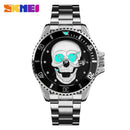 SKMEI Herren Quarz Totenkopf-Uhr Herren Edelstahl Skelett Kreativ Uhren Männlich Uhr Wasserdicht Armbanduhr Relogio Masculino