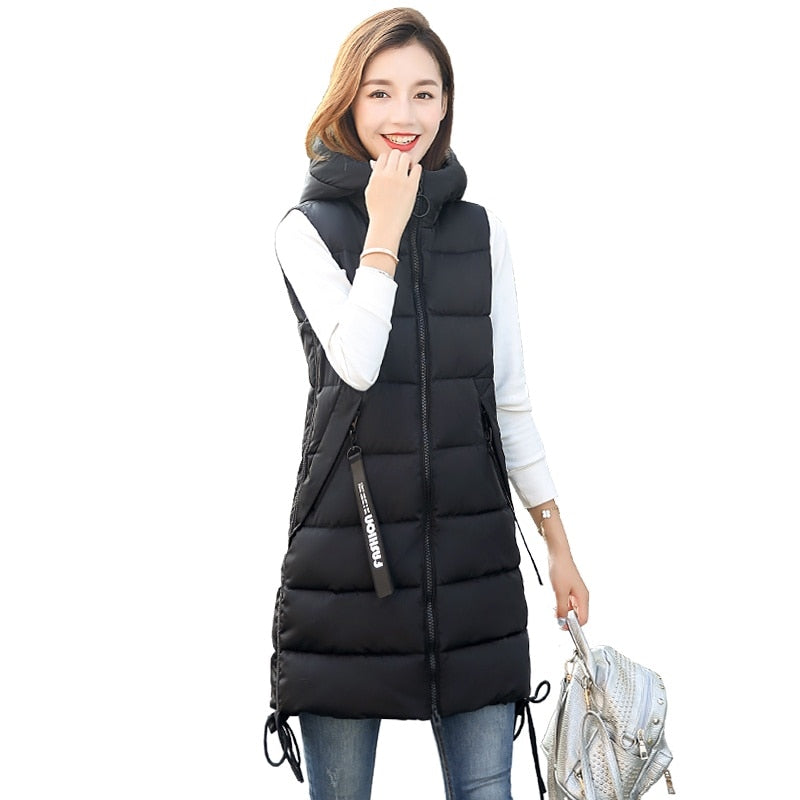 PinkyIsblack Autumn Winter Vest Women Waistcoat 2021 Female Sleeveless Vest Jacket Hooded Warm Long Vest Coat Colete Feminino