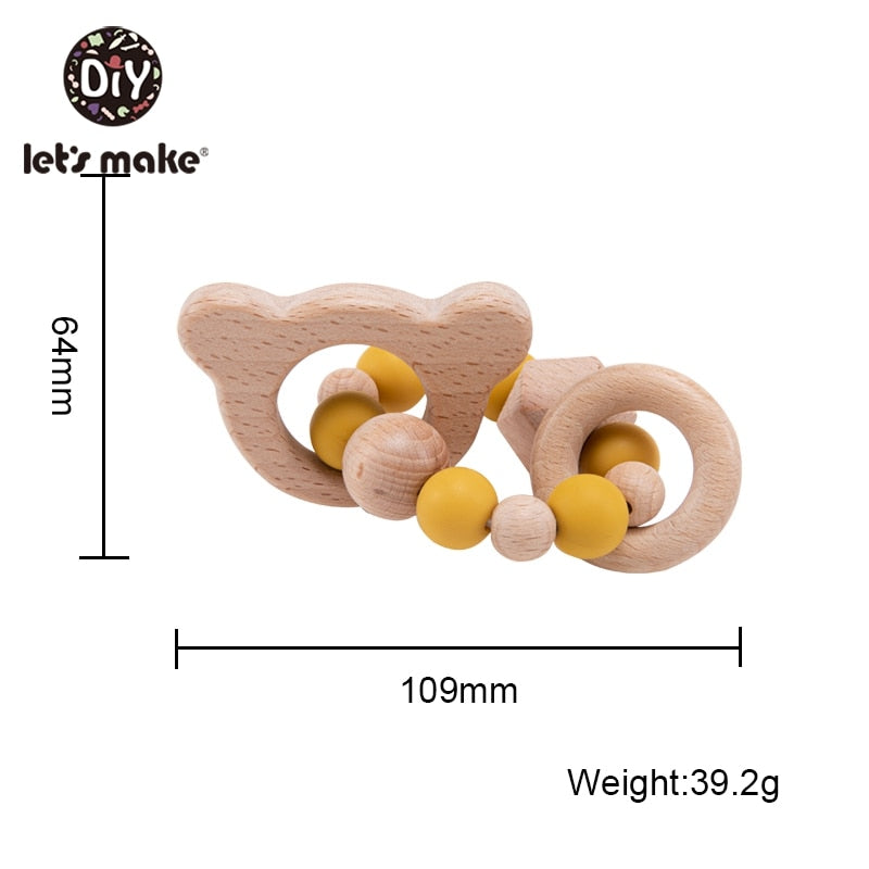 Let's Make Wooden Rattle Teether Baby Toys Engraved Wood Beads Hexagon Teether Silicone Beads 12Mm Tiny Rod Baby Crib Rattle