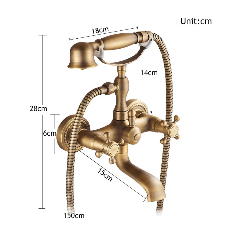 ULGKSD Antique Bronze Bathtub Shower Faucet W/ Brass Spray Wall Mount Hot and Cold Water Mixer Tap Para Bath Shower