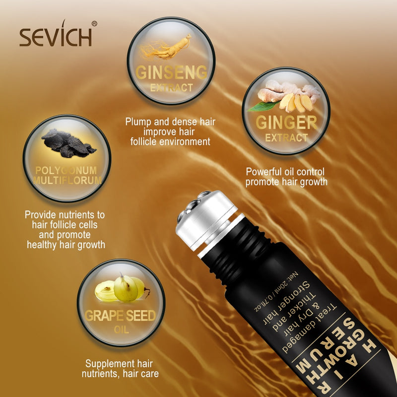 Sevich Hair Growth Oil Ginger Extract Growing Serum Prevent Hair Loss Care Scalp Massage Roller Treatment Thickener Essence 20ml