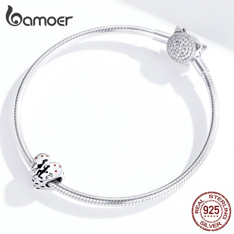 bamoer Marry Me Heart Enamel Charm for Women Original Silver Bracelet 925 Sterling Silver Jewelry Anniversary Gifts SCC1403