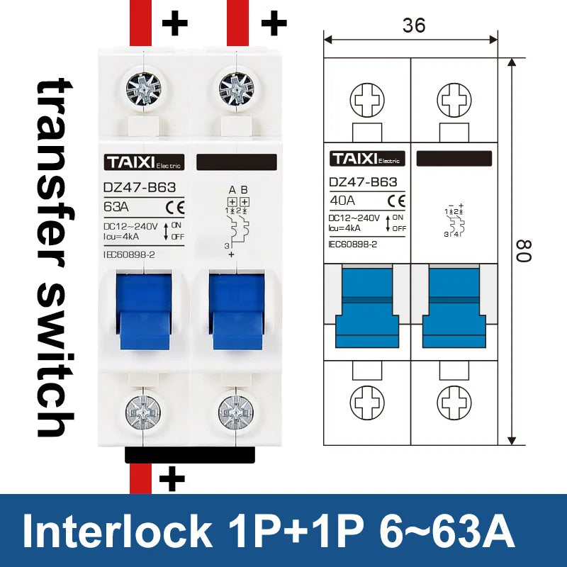 DC 12V 24V 48V 36V 72V MCB Battery Car Protector Mini Circuit Breaker DZ47 Positive And Negative Pole Protection Switch Isolator