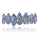 GUCY Iced Out Hip Hop 1414 Teeth Grillz Bling AAA Cubic Zircon Silver Color Eight Top & Bottom Vampire  Grills Set For Gift