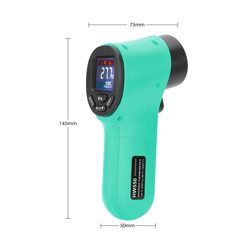 HW550 Digital Infrared Thermometer Non-Contact Laser-Point Industrial Pyrometer Temperature Gun -50~550℃(-58~1022℉) IR Thermomet