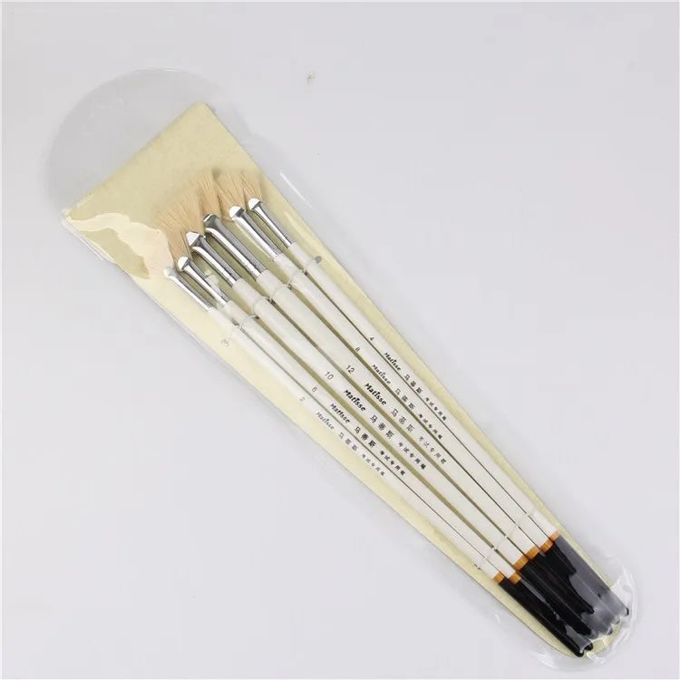 6pcs/Set, sector oil Painting Brush pig 's bristles Hair artist Drawing Art Supplies painting brushes oil painting Drawing brush