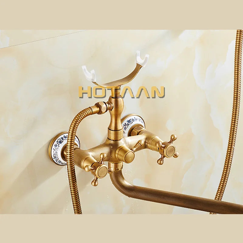 HOTAAN A set 30cm length outlet rotated Brass Body Bathroom Shower Faucet Four Handle Options Bathtub Faucet n Bath Water Mixer