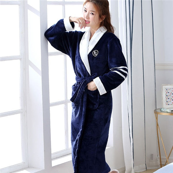 Winter Thick Warm Female Coral Fleece Kimono Robe Lovers Couple Nightgown Bath Gown Sleepwear Men Large Nightwear M L XL XXL 3XL