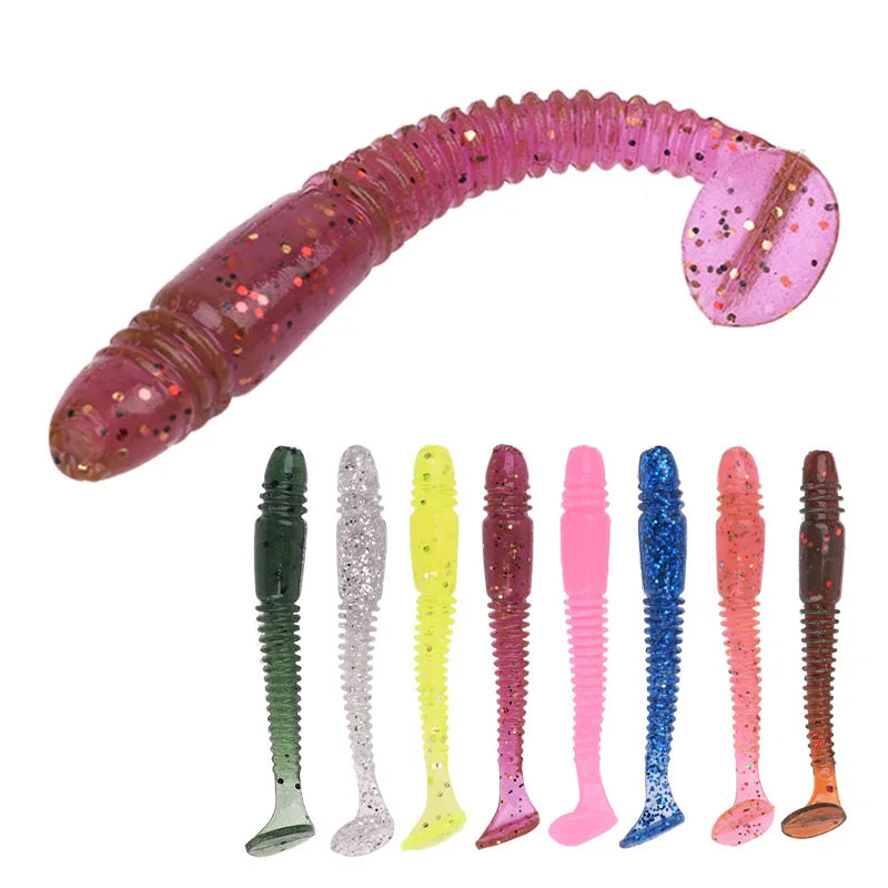 16pcs/Lot Worms Soft Bait Jig Wobblers Fishing Lure 5cm 1g Salt Smell Silicone Artificial Baits Tail Swim Bass Carp Pesca Tackle