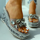 Doratasia brand design ladies crystals rivets clear platform high heels leisure slipper wedges sandals women summer shoes female