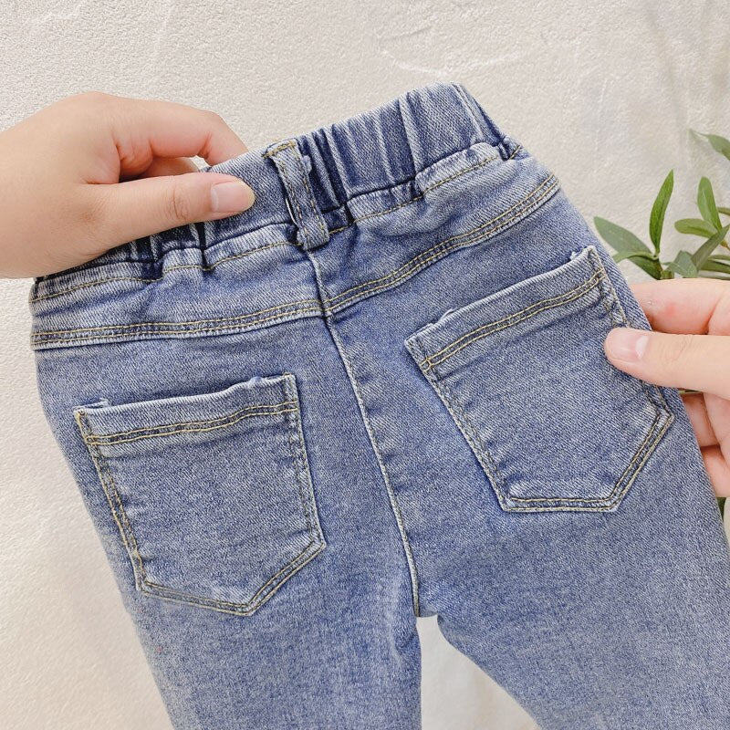 2-7T Jeans For Girls Elegant Bow Cute Denim Pants Sweet Bowknot Stretch Lovely Spring Child Trousers Toddler Kid Baby Steetwear