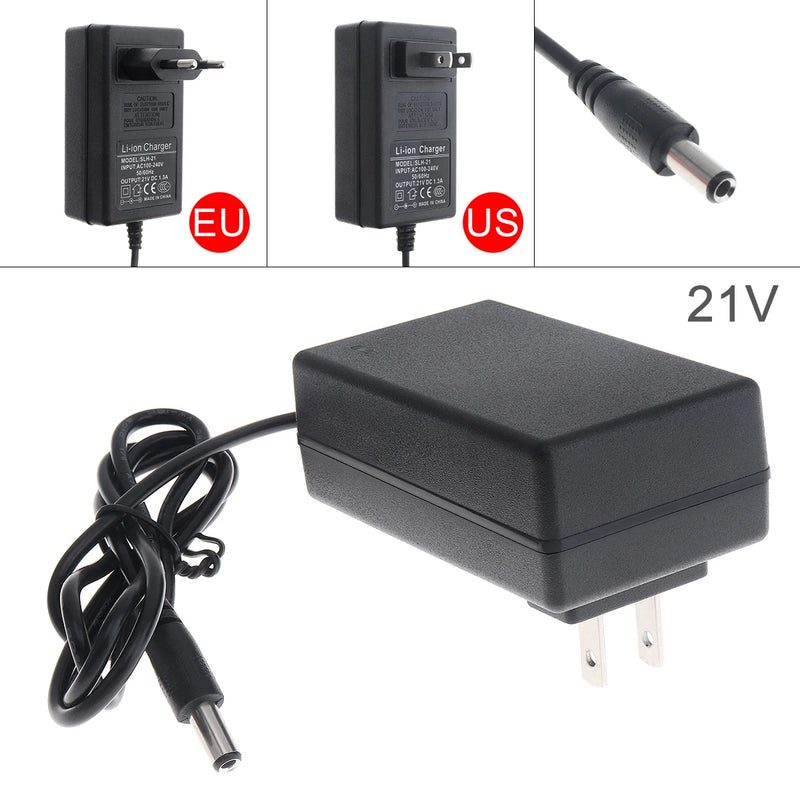 90cm 21V Lithium Battery Electric Drill Power Adapter Charger with EU Plug and US Plug for Electric Screwdriver Wrench