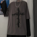 QWEEK Gothic Goth Style T-Shirt 2021 Mall Goth Tops Punk Langarm Oversized T-Shirt Fake Two-Piece Street Fashion Korean Style