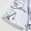 Disney Princess T-Shirt Snow White Cinderella Ariel Belle Cartoon Print Women T-Shirt O-Neck Short Sleeve Cotton Tee Tops Female