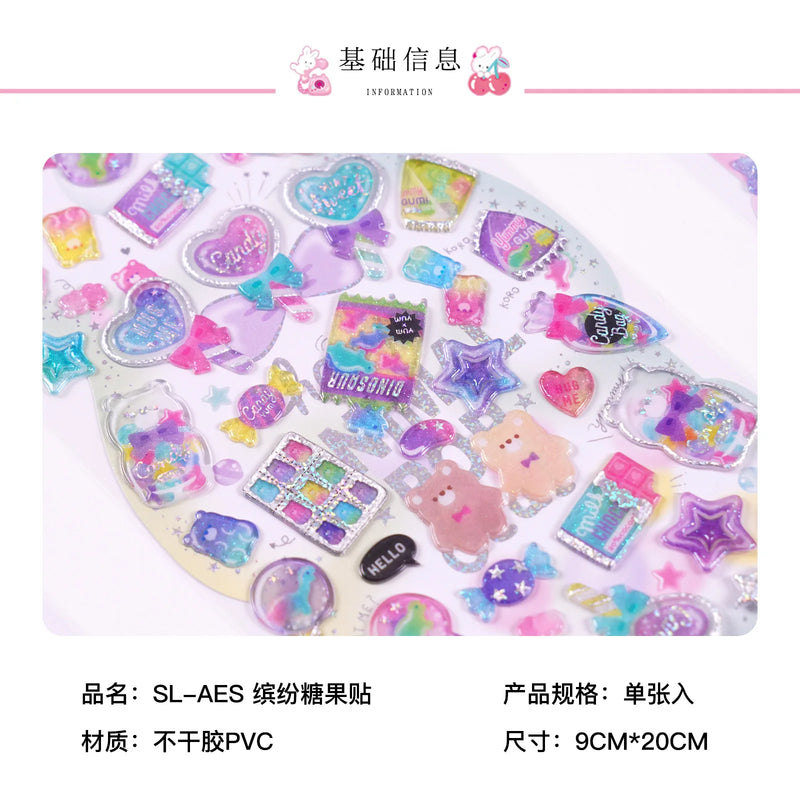 Kawaii Japanese Glittering Sugar Candy 3D PVC Stickers Scrapbooking Diy  Cute Diary Stationery Sticker Sheet