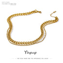 Yhpup 316 Stainless Steel Double Layer Necklace Choker Collar Statement Fashion Charm Golden Trendy Jewelry for Women Gift