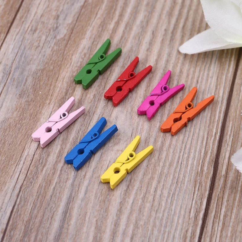 100Pcs Small Size 25mm Mini Natural Wooden Clips for Photo Paper Pegs Clothespin Craft Decoration School Office Supplies