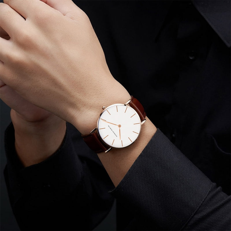 Hannah Martin High Quality Rose Gold Dial Watch Men Leather Waterproof Wristwatch Women Dress Fashion Japan Quartz Movement Saat