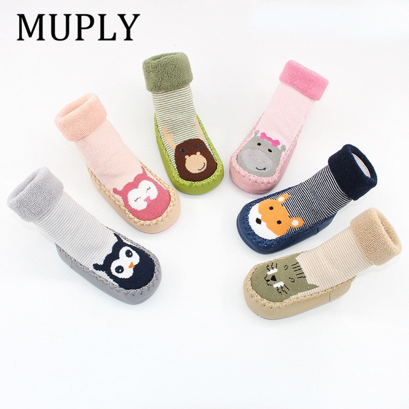 Infant Socks For Baby Warm Booties Sock With Rubber Soles For Newborn Toddler Baby Girl Boy Socks Kids Winter Sock Terry Sliper