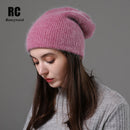 [Rancyword] Damen Wintermützen Beanies Strickmützen Kaninchenfellmütze Weiblich Echthaar Skullies Mützen Gorros Unifarbe RC1222-2