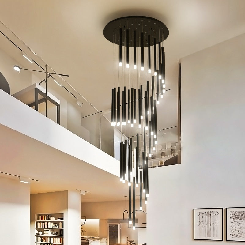 Modern led chandelier minimalist duplex floor fashion atmosphere Nordic living room lamp villa spiral staircase long hanging