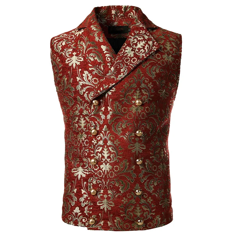 Men's Luxury Brocade Paisley Floral Double-Breasted Suit Vest Victorian Gothic Steampunk Waistcoat Men Chalecos Para Hombre 2XL