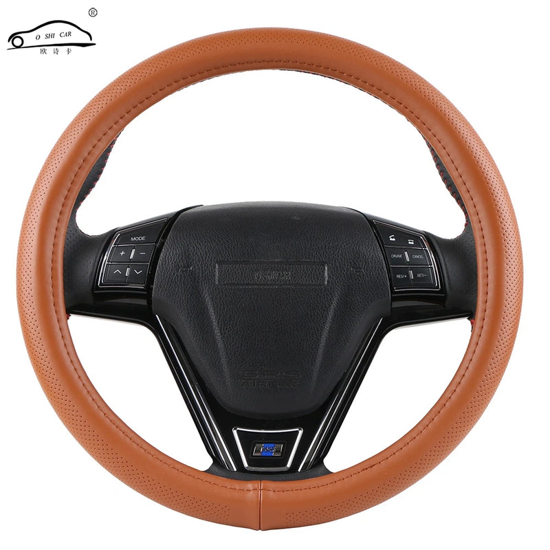 Genuine leather car steering wheel cover wavy lines design universal silica gel liner steering-wheel braid snake skin pattern