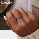 BAMOER 925 Sterling Silver 3D Thorns and Rose Adjustable Finger Rings for Women Plated Black Gold Flower Ring 2 Colors