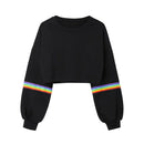 Rainbow Striped Patchwork Hoodie Fashion Girls Autumn Long Sleeve O Neck Crop Top Sweatshirts Hip Hop Pullover Blouse In Stock