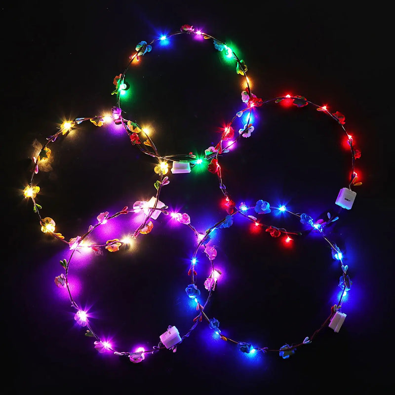 12PCS Flower Wreath Luminous 10-LED Headpiece Garland Crown Flower Headband Glowing Wreath For Wedding Party Christmas Garlands