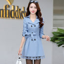Women's Coat Spring 2022 Streetwear Trench Overcoat Turn-down Collar Slim Fit Double Breasted Lace Long Female Jacket Clothes