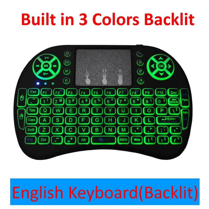 3 Colors Backlit i8 Mini Wireless Keyboard 2.4ghz English Russian 3 Colour Air Mouse with Touchpad Remote Control Android TV Box