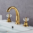 Gold Faucets Bathroom Golden Widespread Faucet Double Cystal Handle Three Hole Wash Basin Tap Hot Cold Mixer ELF1516G