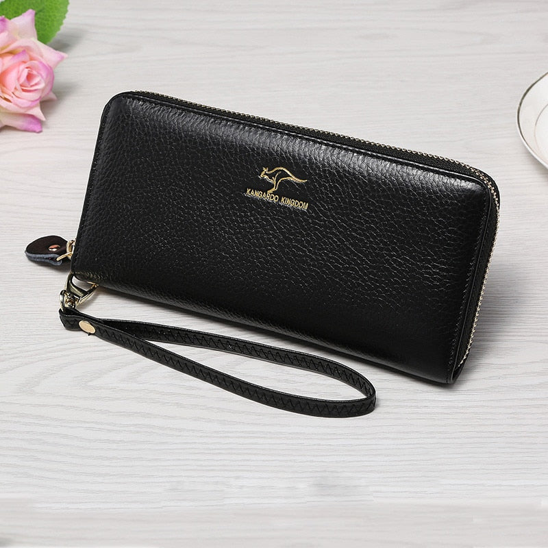 KANGAROO KINGDOM fashion women wallets genuine leather long zipper wallet brand female clutch purse