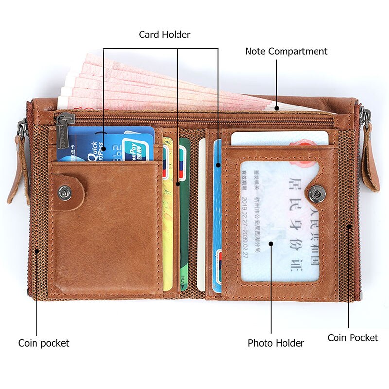 100% Genuine Leather Men Wallet Small Zipper Pocket Men Wallets Portomonee Male Short Coin Purse Brand Perse Carteira For Rfid