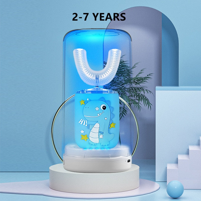 New Smart 360 Degress U Sonic Electric Toothbrush Kids Silicone Automatic Ultrasonic Tooth Brush Children Blue Light Teeth Brush