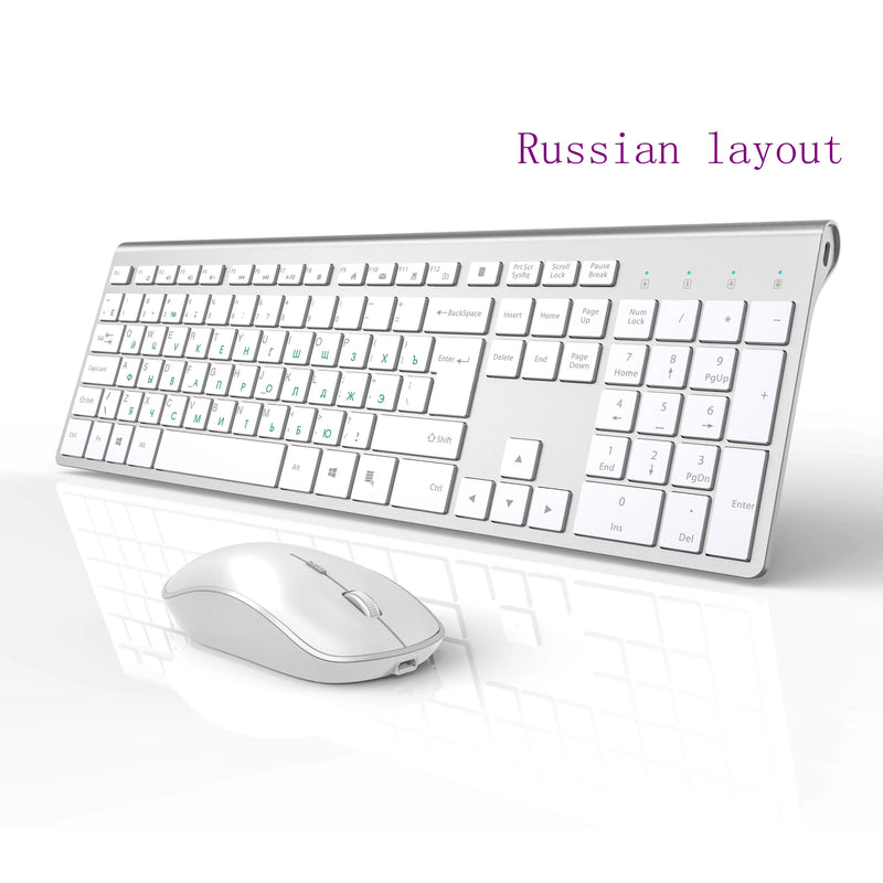 Wireless keyboard mouse , 2.4 gigahertz stable connection rechargeable battery, Full-size Russian layout,Black grey Silver white