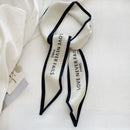 Luna&Dolphin Women Narrow Long Scarf 100x6cm Chic French Gentle Elegant Chiffon Silk Tie Letter Print Bag Ribbon Headband Choker