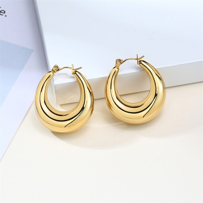 Vnox Chic Geometric Shape Women Big Hoop Earrings Hollow Metal Stainless Steel Round Ear Jewelry Anti Allergy Party Accessory