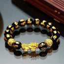 Feng Shui Obsidian Stone Beads Bracelet Wristband Gold Color Black Pixiu Wealth Good Luck Women Bracelet  Men Women Unisex