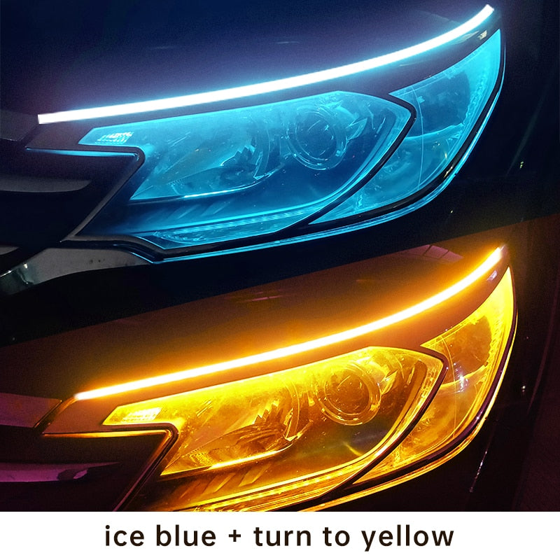 2Pcs Customizable DIY Car LED DRL Daytime Running Light Strips Waterproof Flowing Turn Signal Yellow Light Decorative Lamp 12V