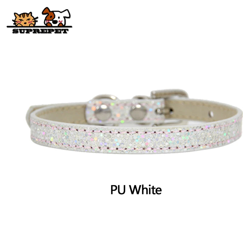 SUPREPET Diamond Rhinestone Shining Dog Cat Collar Pu Leather Collar Puppy Small Cat Collar Dog Cat Accessories for Chihuahua