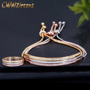 CWWZircons Simple Fashion Brand Ladies Jewelry Rose Gold Color Bar Cubic Zirconia Ring and Bracelet Sets for Women T332
