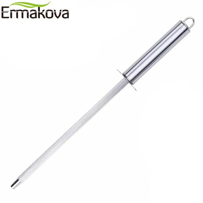 ERMAKOVA Knife Sharpening Rod 12 Inch Kitchen Honing Steel Knife Sharpening Carbon Steel Durable Stainless Steel Knife Sharpener