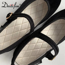Daitifen 2022 New Velvet Mary Jane Buckle Shoes Women Lady Female Flat Pumps 벨벳 메리제인 슈즈 Instagram Style Casual Solid Black Beige