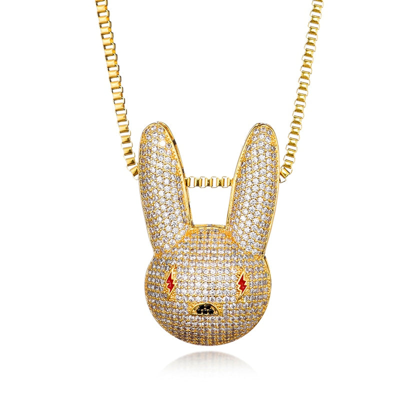 D&amp;Z New Bad Bunny Pendant Necklace Iced Out AAA Cubic Zirconia Bling Men&