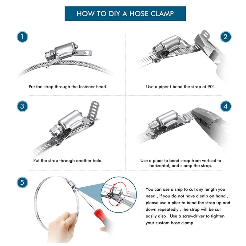 HOT-304 Stainless Steel Worm Clamp Hose Clamp Strap with Fasteners Adjustable DIY Pipe Hose Clamp Ducting Clamp 11.5 Feet