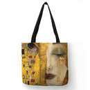 Customized Oil Painting Tears Linen Cloth Tote Bags For Women Gustav Klimt  Ladise Fashion Handbag Large Capacity Shopping Totes