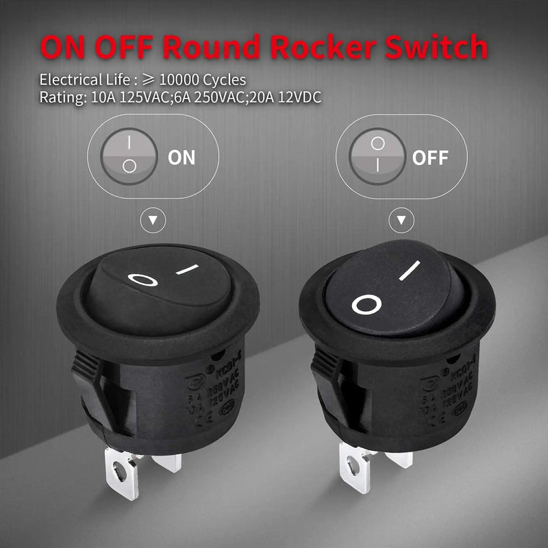 5PCS Round Rocker Switch ON Off SPST 20mm Mini 12 Volt Toggle Switch 12V for Car Automotive RV 2 Pin Switch 120V Wired KCD1